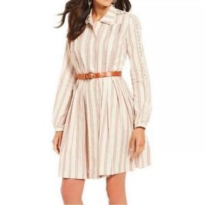 A LOVES A Striped Fit & Flare Shirt Dress Button Front Long‎ Sleeve Small New